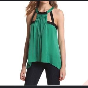 BCBG Maxazria size medium green and black strappy soft satin tank top blouse